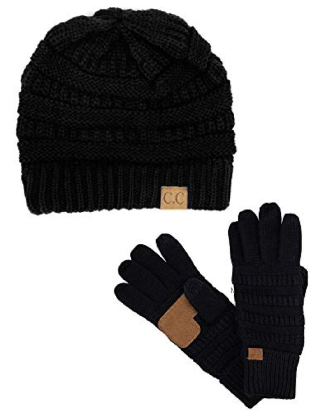 Soft Stretch Cable Knit Beanie and Touchscreen Gloves 2 Pc Set